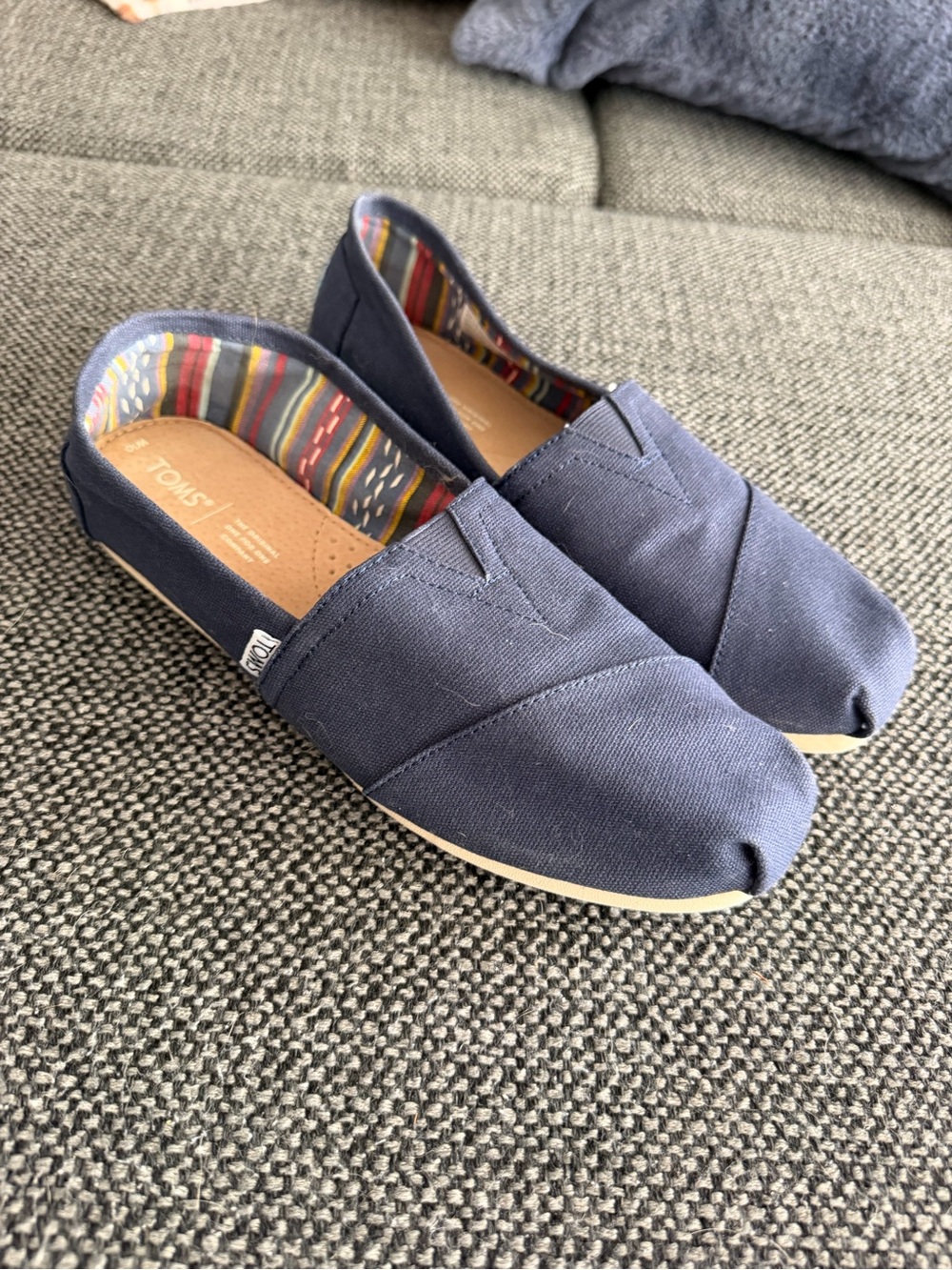 TOMS Navy Slip-On with Colorful Striped Lining